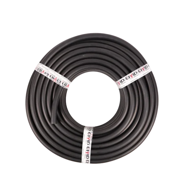 Coil of black 1 inch commercial rubber diesel delivery hose, 25 mm bore, sold per metre