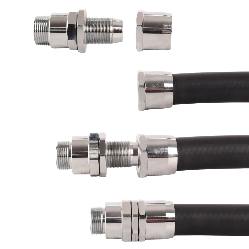 1" NPT Swivel Reusable Hose Fitting, 360°, 27.8 mm Bore 1 inch NPT swivel reusable fuel hose fitting in chrome-plated brass