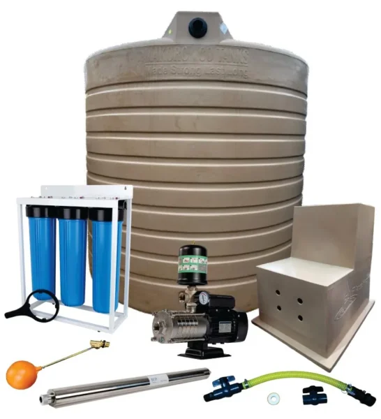 10,000 L water tank combo with 1.5 kW Intelli VSD pump, filter and UV