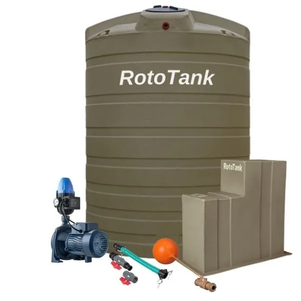 10 000 L Tank and 1.1 kW Booster Pump Combo with Controller, 32 mm Kit 1.1 kW booster pump with controller and cover from the 10 000 L tank combo