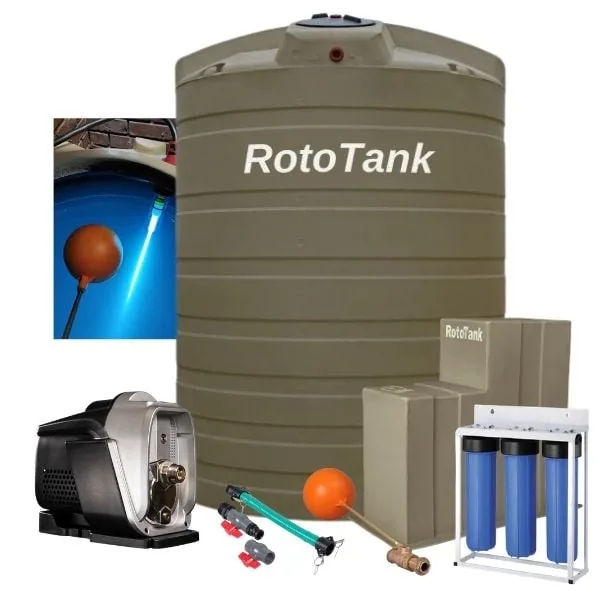 10 000 L vertical tank combo with 0.75 kW RUC-750 smart VSD pump, 55 W UV and filters