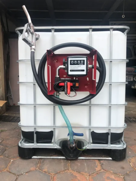 1000 L IBC diesel bowser with 12V 40 L/min pump, flowmeter and 4 m delivery hose