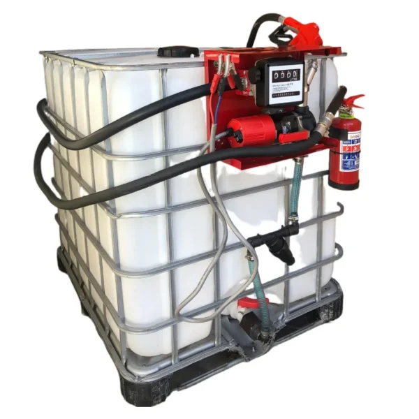 1000 L IBC diesel bowser with high-flow 12V 70 L/min pump, flowmeter, filter and extinguisher