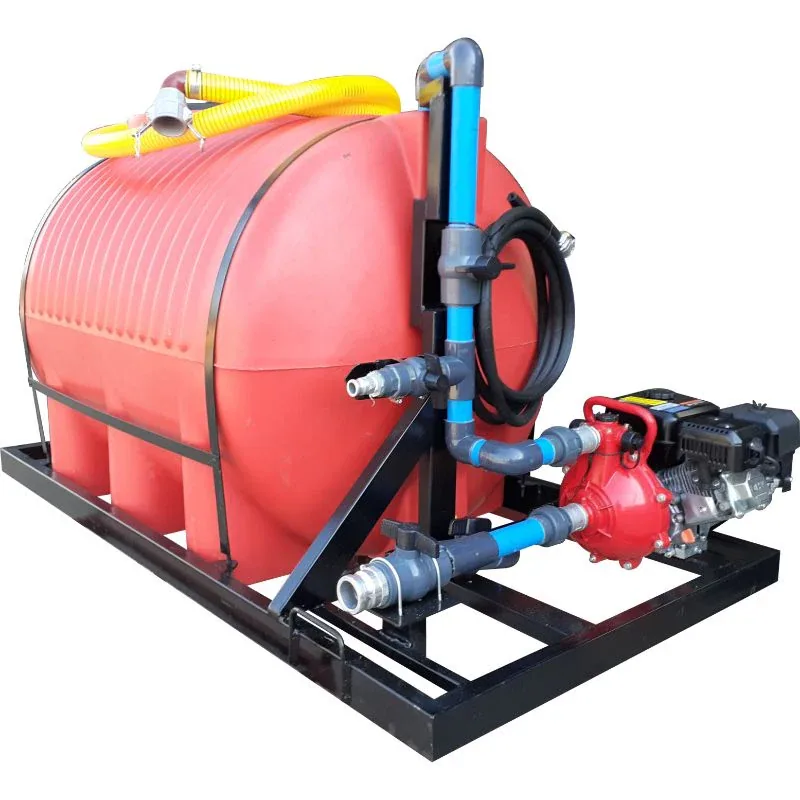 1000 L Horizontal Bakkie Sakkie Fire Unit, 9.5 Bar, 1 Outlet 1000 L horizontal bakkie sakkie with red tank on steel skid and 9.5 bar petrol fire pump