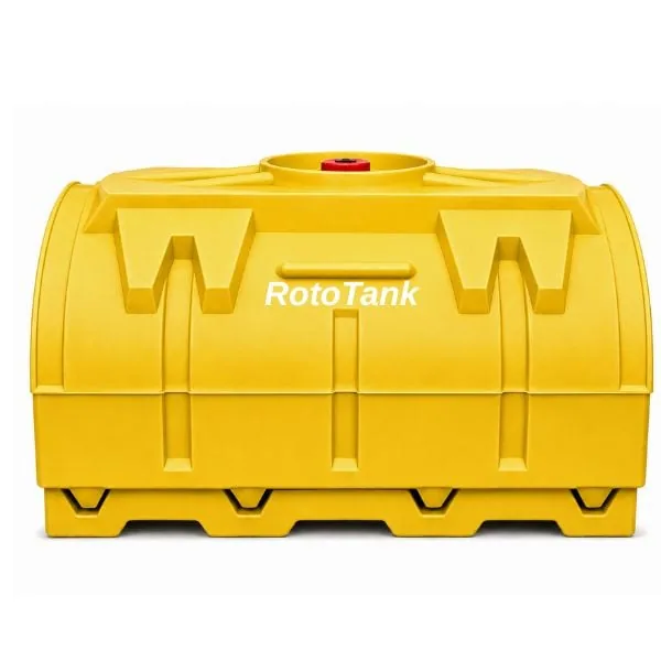 1000 L yellow horizontal decant tank on integrated forklift pallet