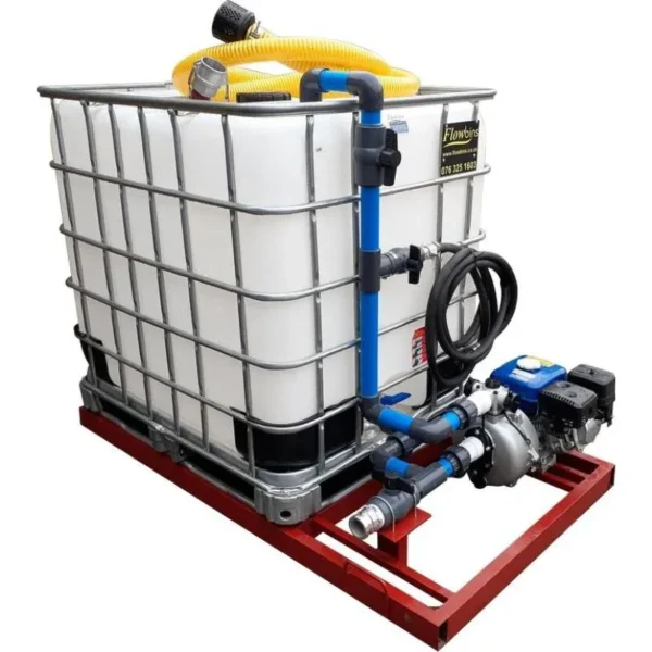 1000 L IBC bakkie sakkie with 7.5 bar high-pressure fire pump, petrol engine and single outlet