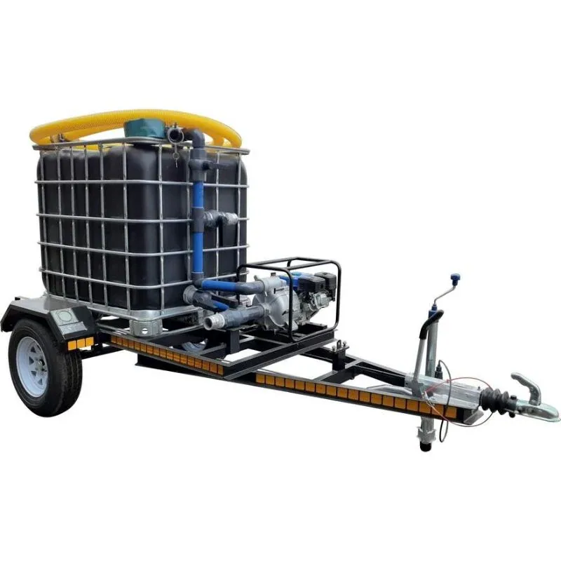 1000 L IBC Honey Sucker Trailer, 1.6 t Braked Axle, 6.5 HP 1000 L IBC honey sucker trailer with 1.6 t braked axle, jockey wheel and petrol trash pump