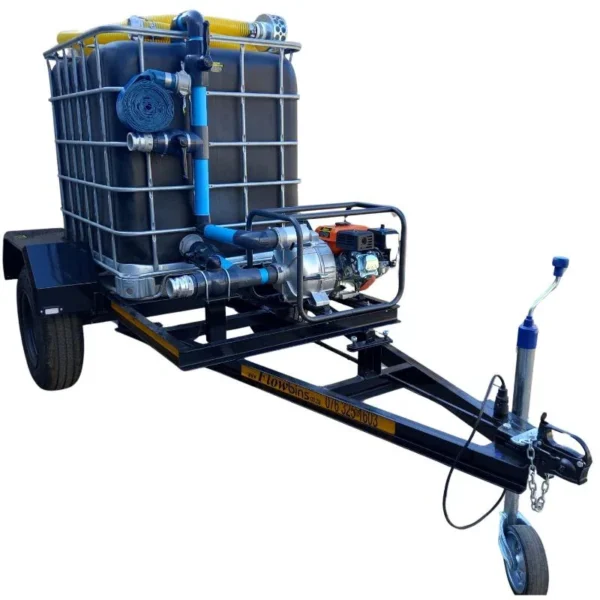 1000 L IBC honey sucker trailer on unbraked single axle with 6.5 HP petrol trash pump