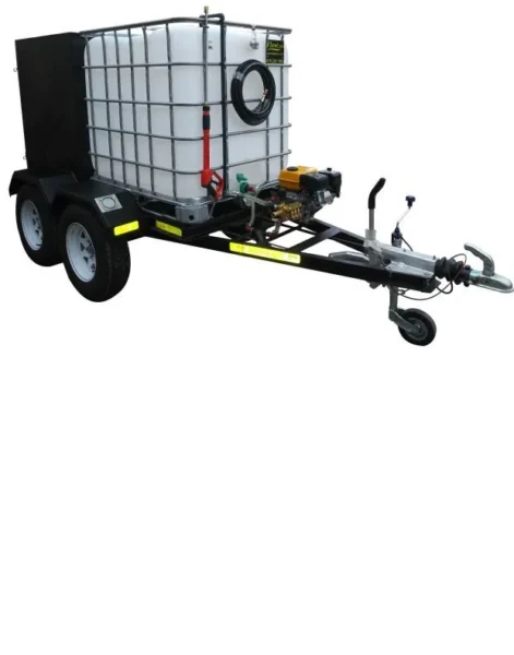 1000 L IBC pressure washer on braked double-axle trailer, 186 bar petrol