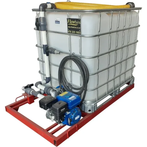 1000 L IBC water bowser bakkie unit with 2.8 bar petrol pump and single outlet