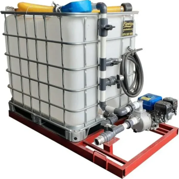 1000 L IBC water bowser bakkie unit with 2.8 bar petrol pump and exec kit with an extra layflat hose