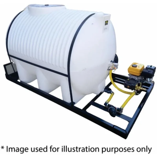 1000 L pressure washer skid, 2.2 kW electric motor, 100 bar, front three-quarter view