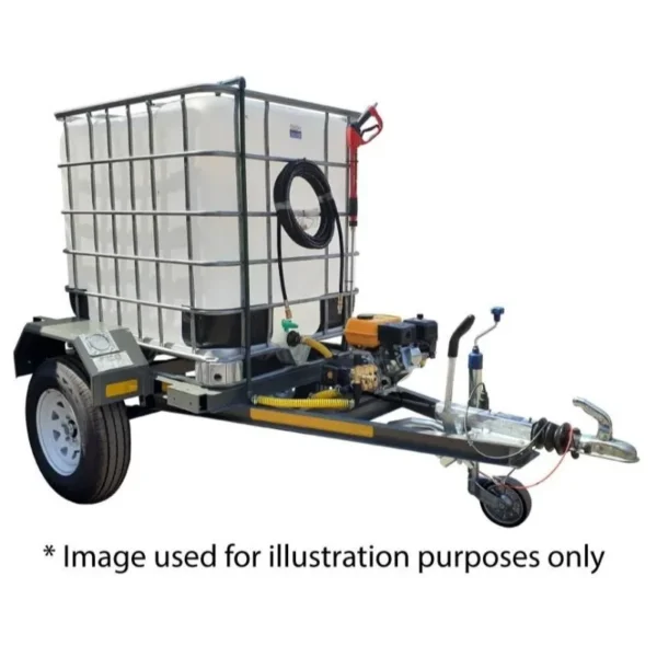 1000 L pressure washer trailer, 13 HP petrol, 248 bar, front three-quarter view