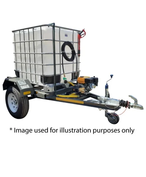 1000 L pressure washer trailer, 13 HP petrol, 248 bar, front three-quarter view