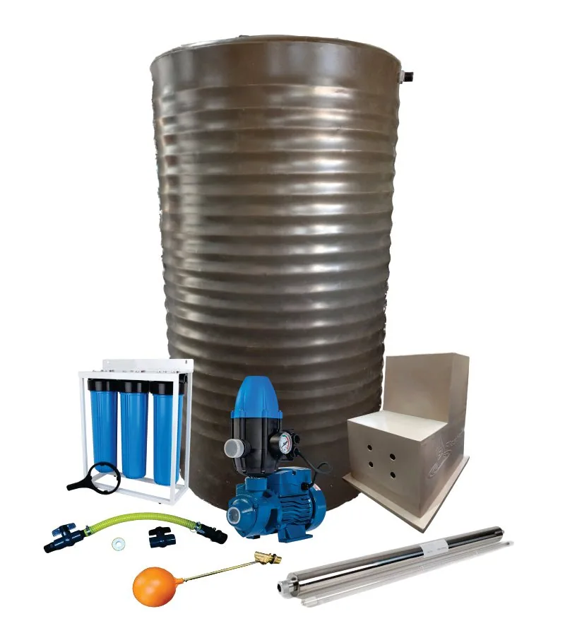 1,000 L Slim Tank and 0.37 kW Peripheral Pump Combo, 34 L/min 1,000 L slim water tank combo with 0.37 kW peripheral pump, filter and UV