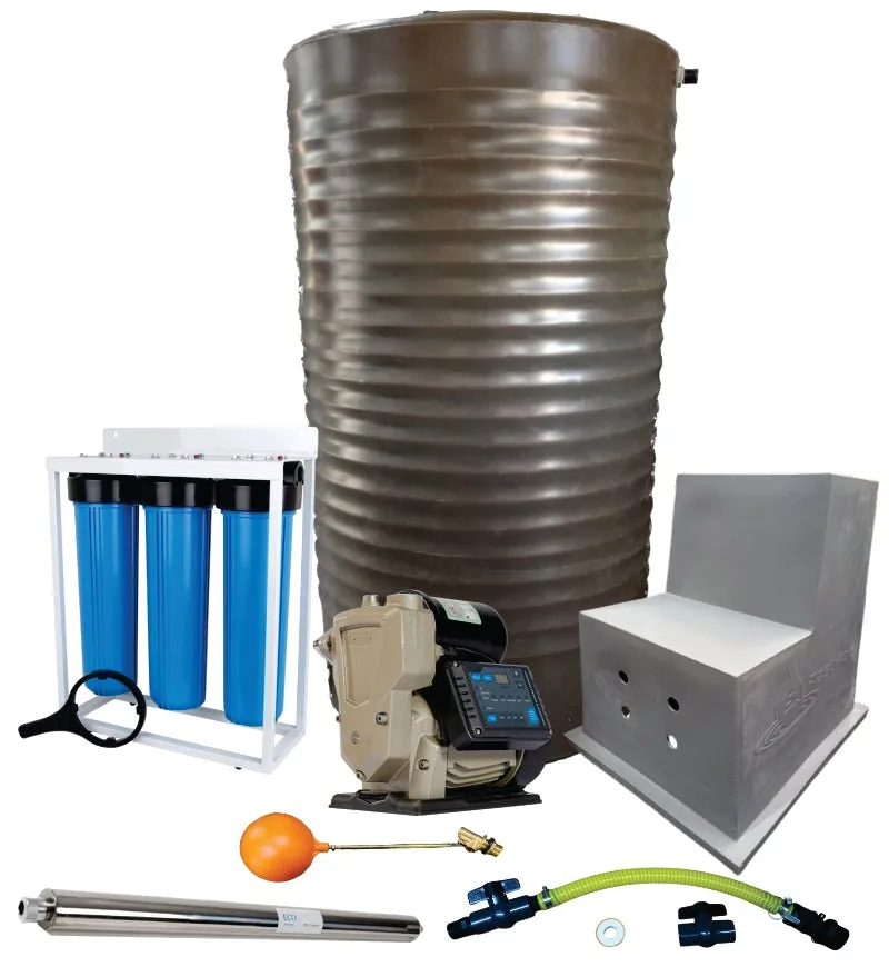 1,000 L Slim Tank Combo, 1.5 kW VSP Variable-Speed Booster Pump, 108 L/min 1,000 L slim tank combo with 1.5 kW vsp booster pump, complete kit