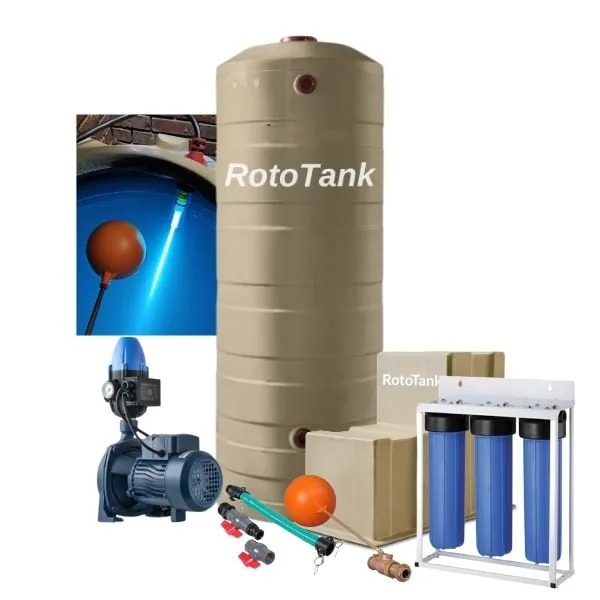 1000 L slimline tank combo with 0.75 kW pump, 55 W UV light and triple filters