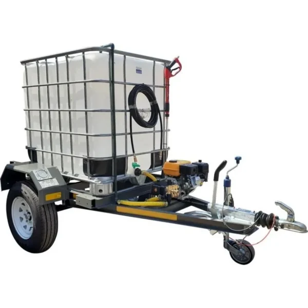 1000 L trailer pressure washer, 186 bar petrol, IBC tank, braked