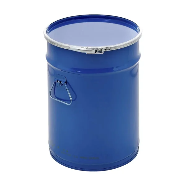 New 100 litre blue open-top steel drum with handles