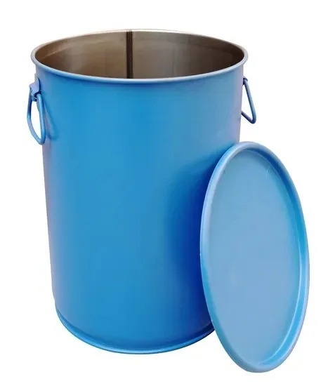 New 120 litre blue open-top steel drum with lid and latch ring