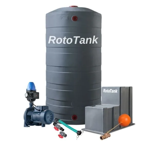 1400 L Water Tank Combo, 0.55 kW Booster Pump 1400 L vertical water tank combo with 0.55 kW booster pump