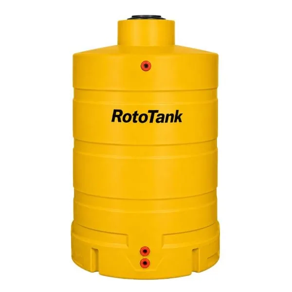 1500 L yellow vertical cone-bottom decant tank for diesel and chemicals, on pallet