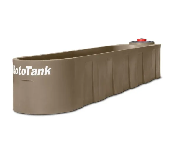 1800 L tan LLDPE livestock water trough, 3800 mm long, with float valve