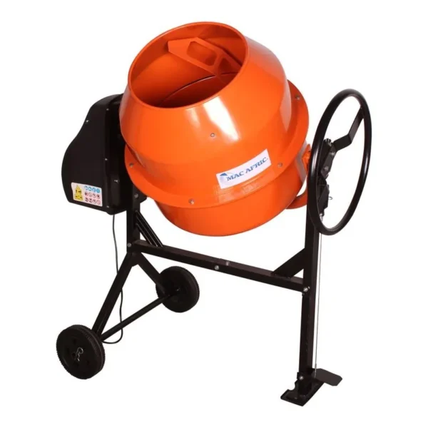 180 L electric concrete drum mixer, 220 V, on a wheeled steel frame
