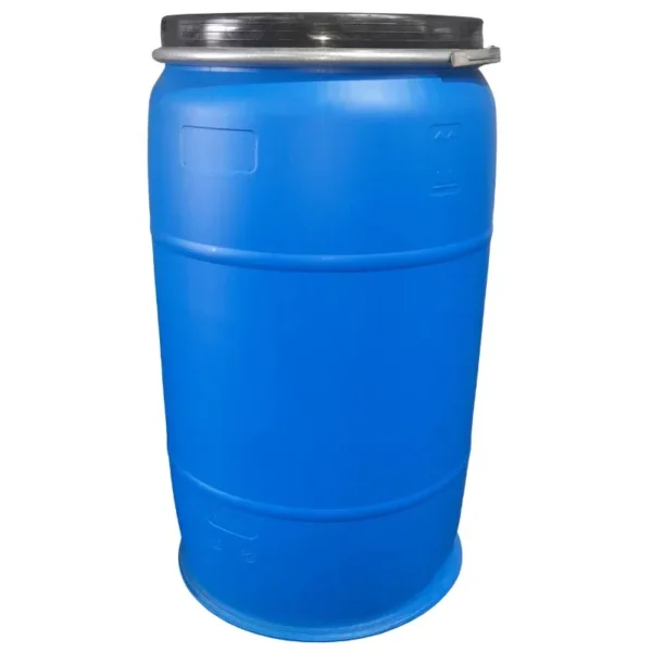 210 L blow-moulded HDPE open-head plastic drum with removable lid and ring