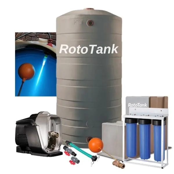 2200 L vertical water tank combo with 0.75 kW booster pump, UV light and filters