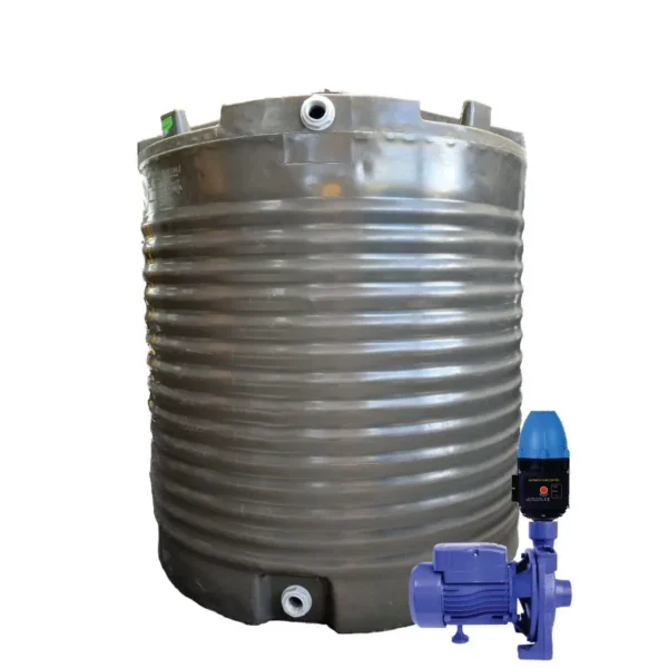 2200 L water tank with 0.55 kW monoblock pump and controller, 92 L/min