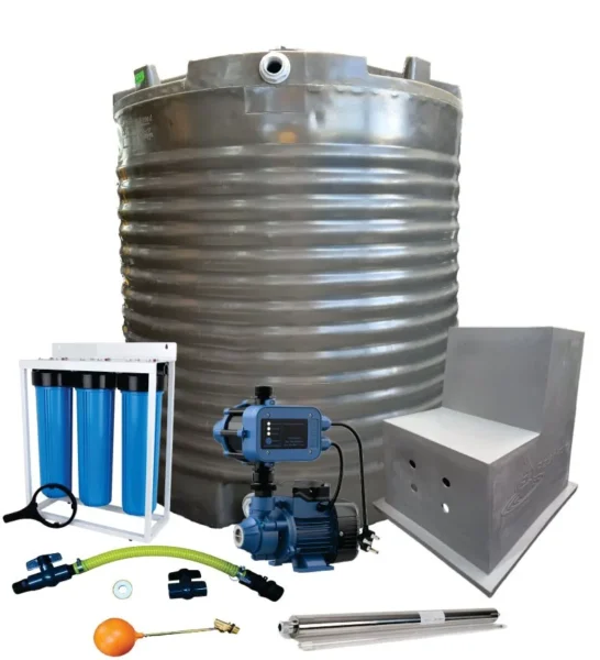 2,200 L water tank combo with 0.37 kW Econo pump, filter and UV steriliser