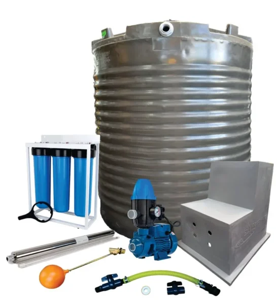 2,200 L water tank combo with 0.75 kW Peripheral pump, filter and UV steriliser