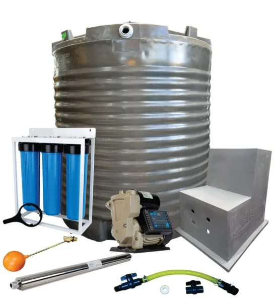 2,200 L water tank combo with 1.5 kW VSP VSD pump, filter and UV steriliser