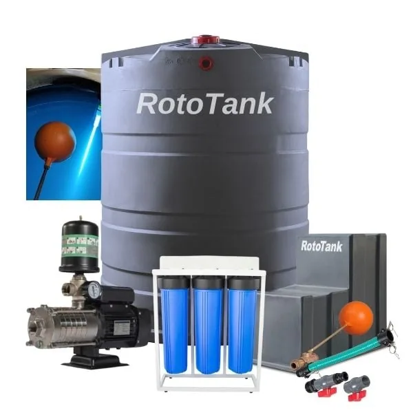 2200 L vertical water tank combo with 0.75 kW booster pump, UV light and filters
