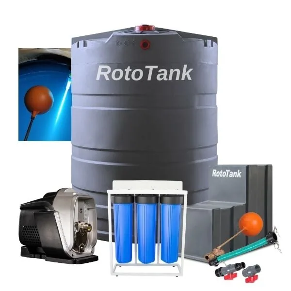 2200 L vertical water tank combo with 0.75 kW booster pump, UV light and filters