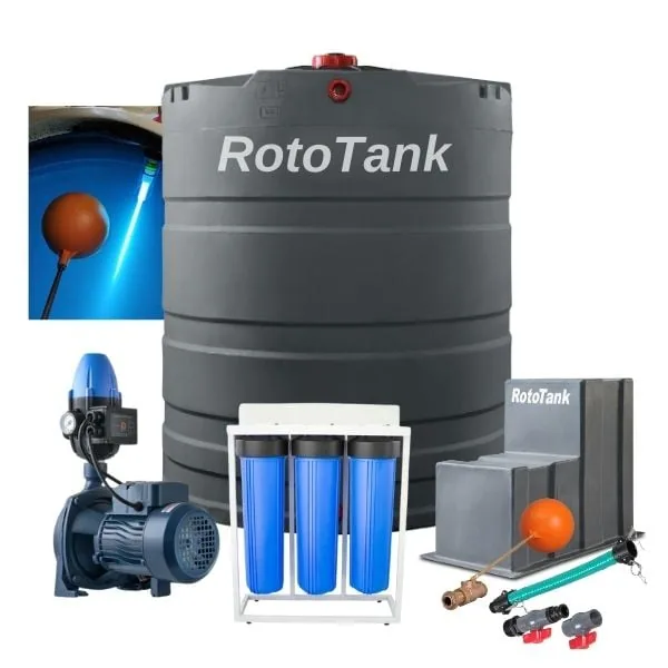 2500 L vertical water tank combo with 0.75 kW booster pump, UV light and filters