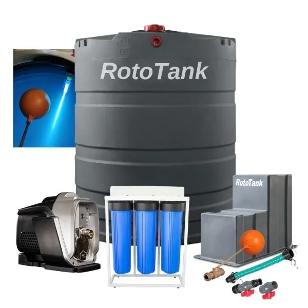 2500 L vertical water tank combo with 0.75 kW VSD booster pump, UV light and triple filter