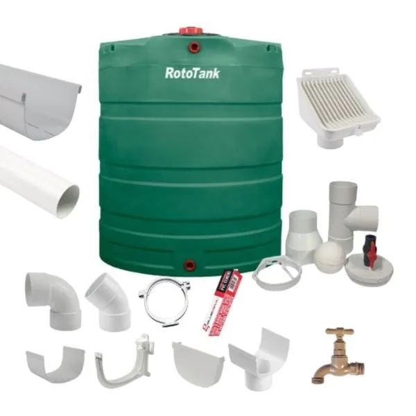 2500 L vertical water tank with gutter kit and first flush kit combo