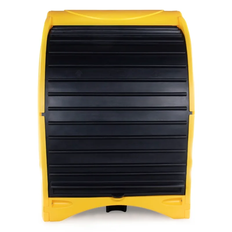 4-Drum Spill Pallet Bund with Lockable Hardcover and Roller Door Four-drum hardcover spill bund closed, 2110 mm tall, for outdoor storage