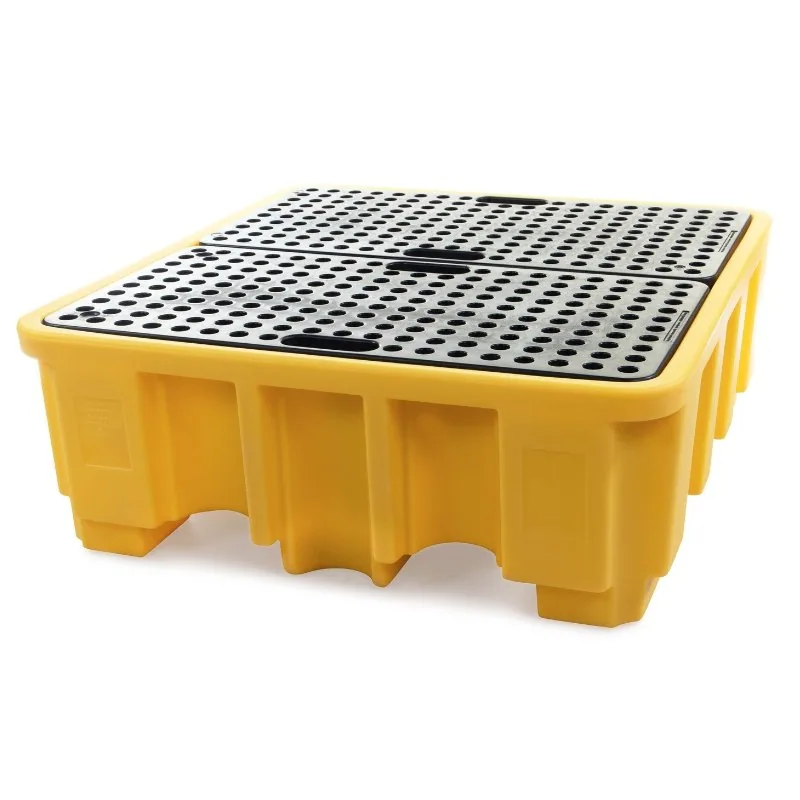 4-Drum Spill Pallet, High Capacity 485 L Sump, 1500 kg UDL 485 L sump polyethylene spill pallet for four 210 L drums, 490 mm high
