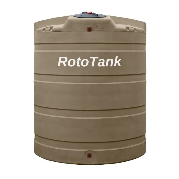 5000 L Vertical Water Tank, 1800 mm Dia x 2150 mm High 5000 L vertical water tank in tan, 1800 mm diameter