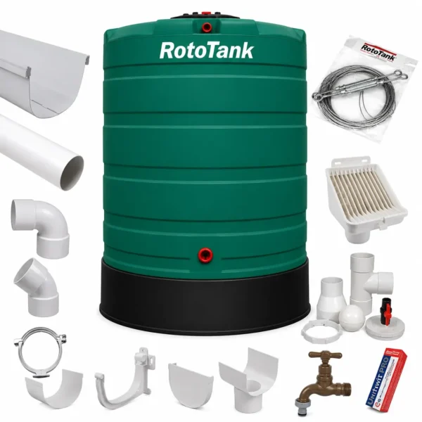 5000 L water tank on plastic ring stand with gutter kit combo