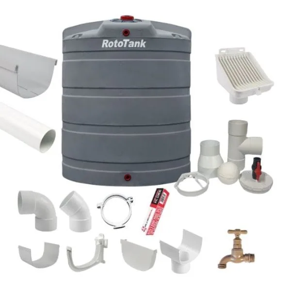 5000 L Vertical Water Tank and Gutter Kit Rainwater Combo Gutter kit and first flush components for 5000 L combo