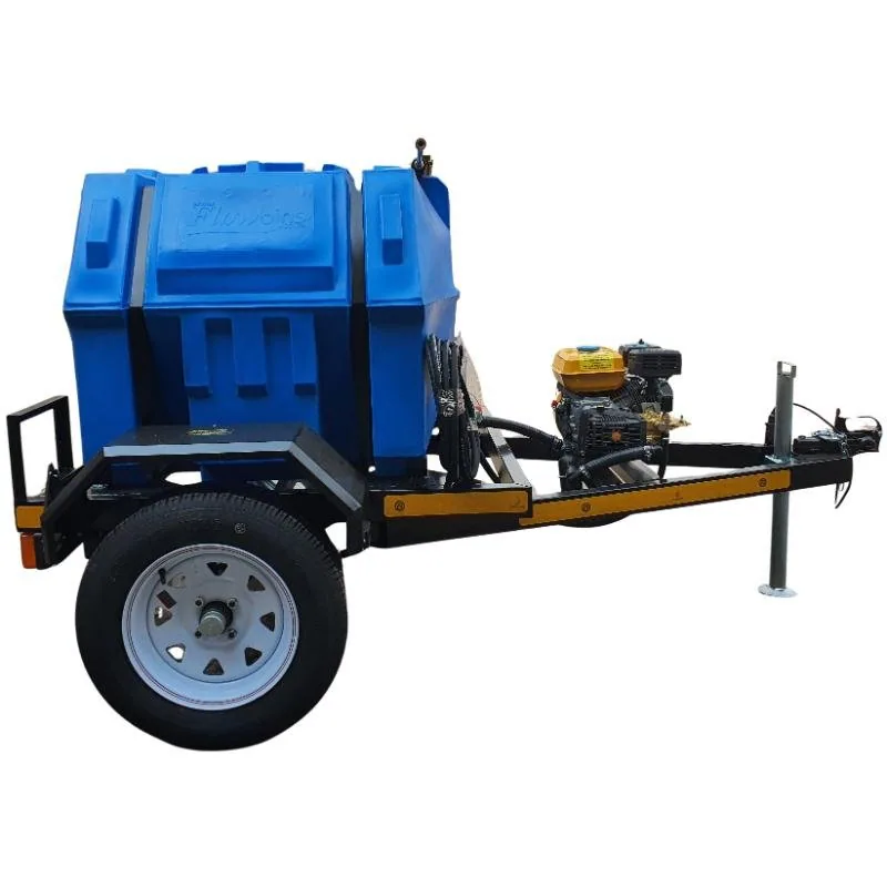 500 L Pressure Washer Trailer, 6.5HP Petrol, 186 Bar, Unbraked 500 L 6.5HP Petrol 186 bar pressure washer trailer, side view