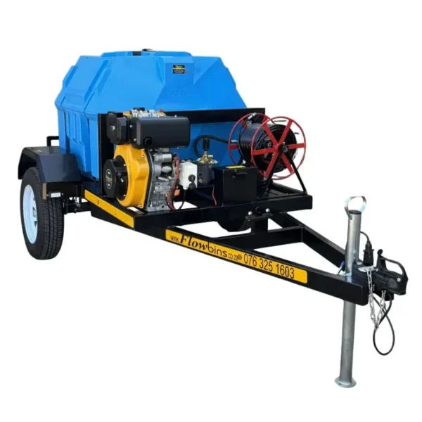 500 L sewer jetting trailer, front view