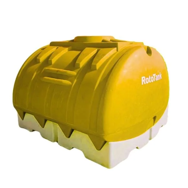 6000 L yellow horizontal decant tank on pallet with 450 mm safety lid and 40/50 mm outlet