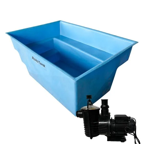 6000 L blue splash pool with 0.75 kW pool pump