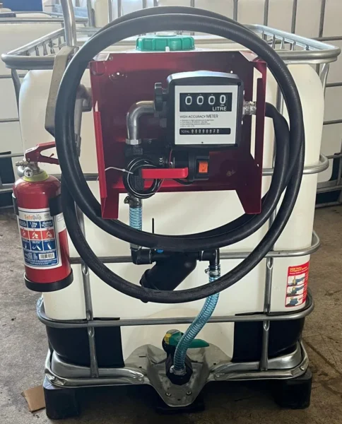 600 L IBC diesel bowser with 12V 40 L/min pump, flowmeter, filter and fire extinguisher
