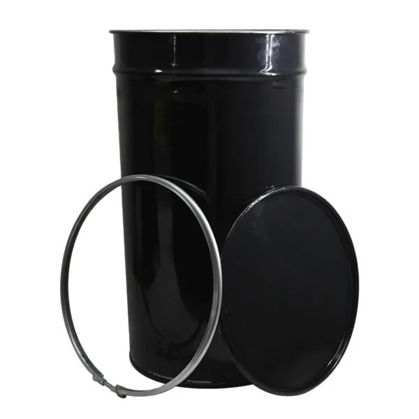 New 60 litre blue open-top steel drum with lid and latch ring
